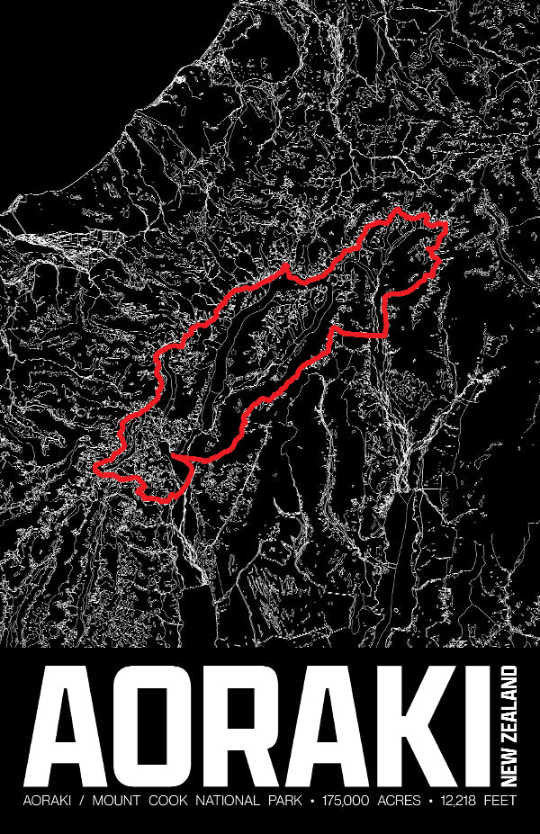Aoraki / Mount Cook National Park – Perimeter Map Print