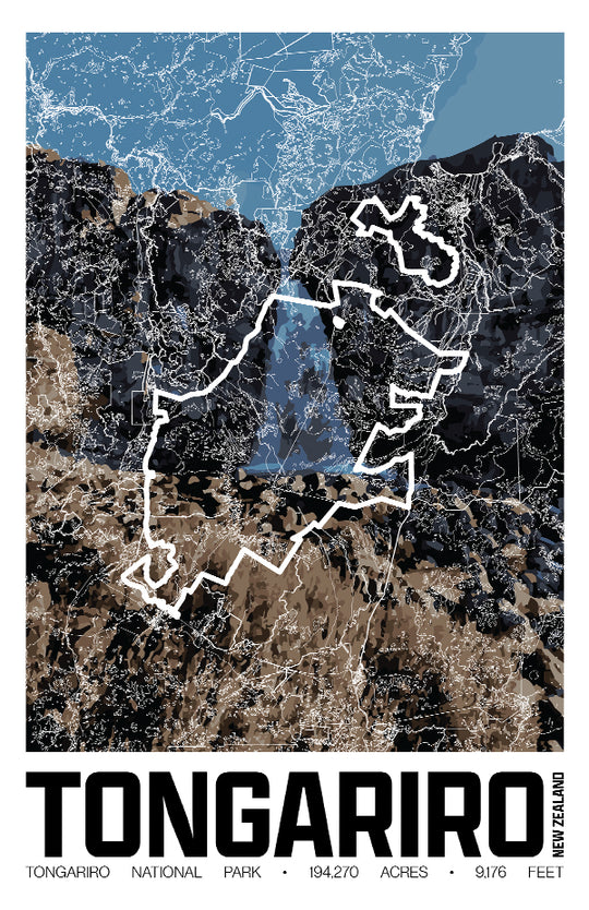 Tongariro National Park – Perimeter Map Print