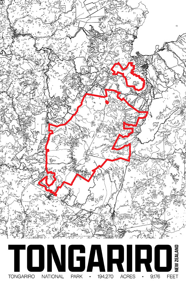 Tongariro National Park – Perimeter Map Print