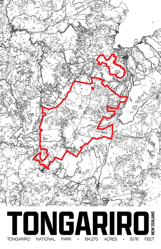 Tongariro National Park – Perimeter Map Print